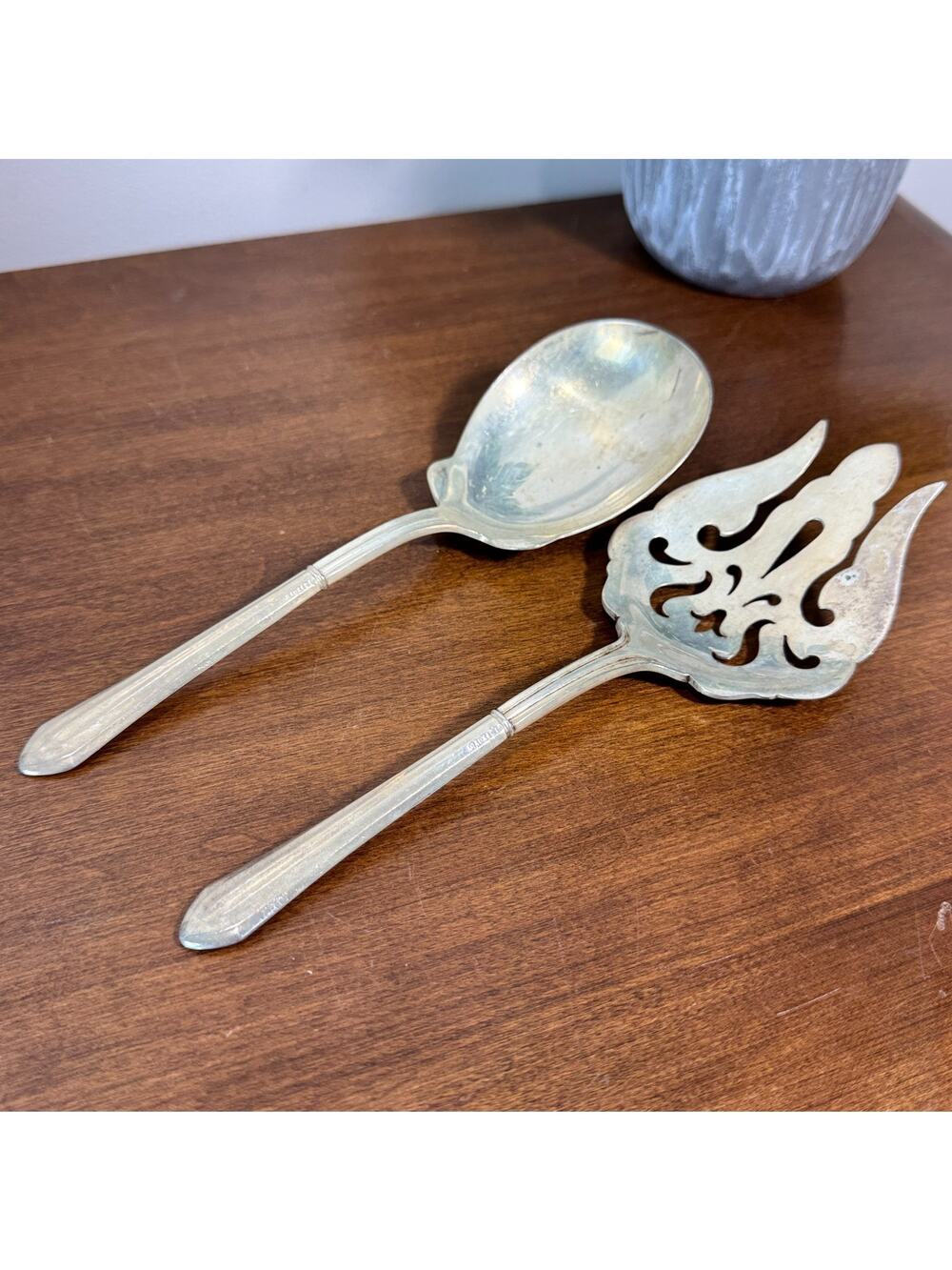 Vintage Silver Plated Fork & Spoon Serving Set Vegetable Side Dish Utensils